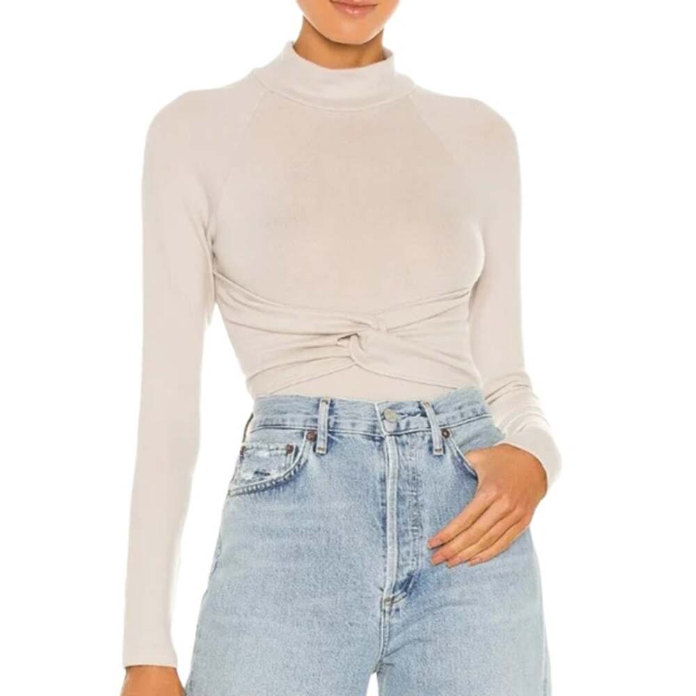 NBD Long Sleeve Mock Neck Twisted Ruched Front Thong Bodysuit Size XS